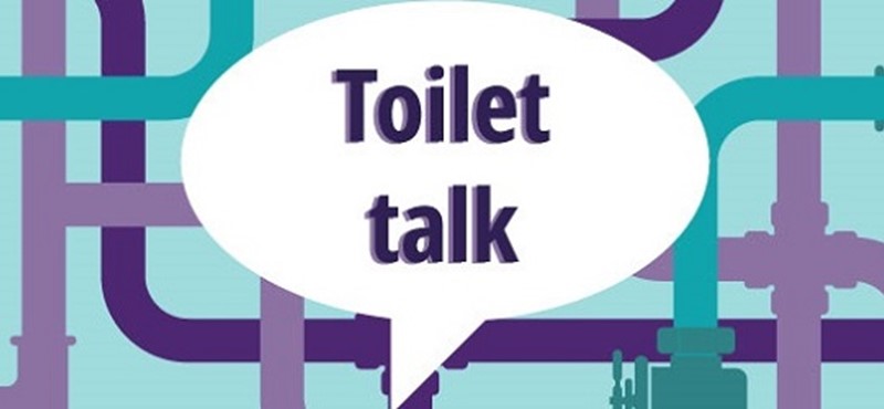 Illustration of water pipes and a speech bubble saying "toilet talk".