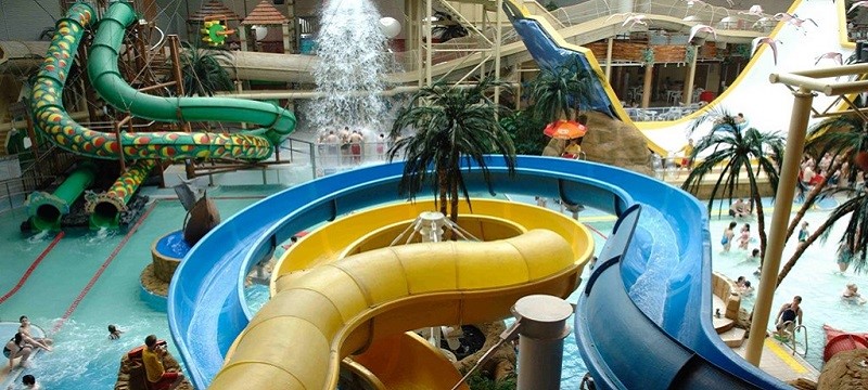 Photo of pool slides at Sandcastle Water Park.