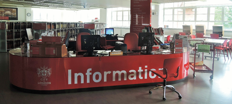Image of the information desk at London Metropolitan Archives