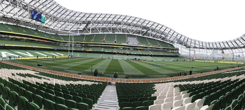 View of Aviva Stadium's pitch from the accessible viewing area.