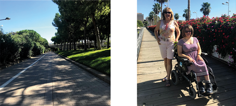 Image of the Turia river bed and an image of my mum and I walking in the river Turia