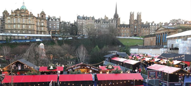 View of Edinburgh Christmas Markets from Princes Street
