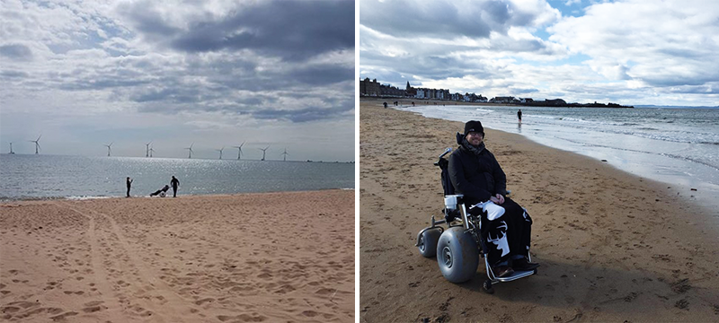 Image of people using beach wheelchairs.
