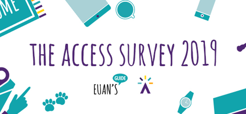 The Access Survey 2019 logo is in purple with the Euan's Guide and Disabled Access Day logo underneath.