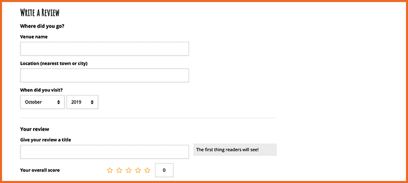 Image of the online review form.