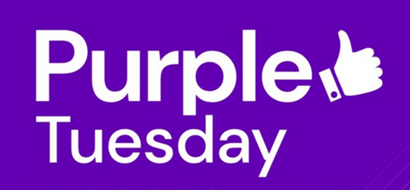 A graphic image of the Purple Tuesday logo and the Euan's Guide brand colour teal