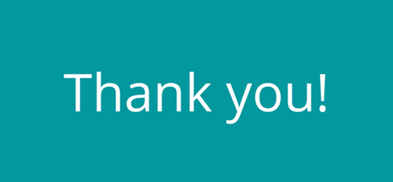 graphic image of white text 'thank you' on teal background