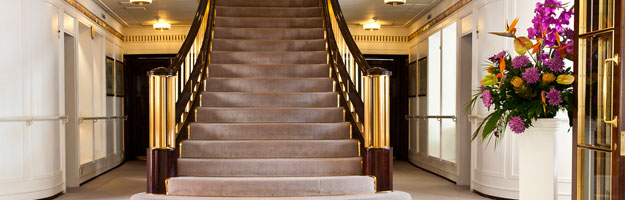 A photo of a staircase in the yacht. 