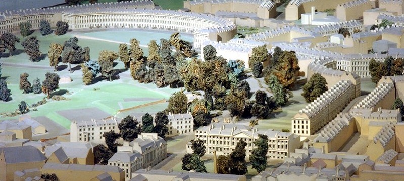 Photo of a model town at The Museum of Bath Architecture.