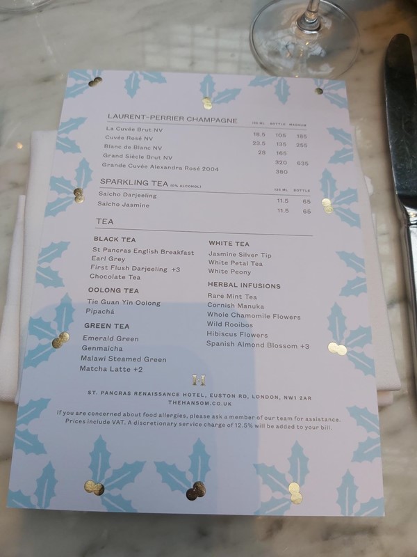 Image of afternoon tea menu