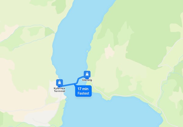 Map of Glenelg to Kylerhea Terminal