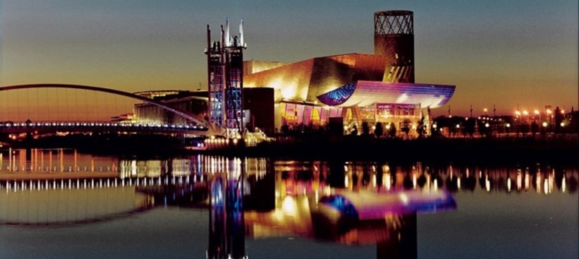 Photo of The Lowry at night.