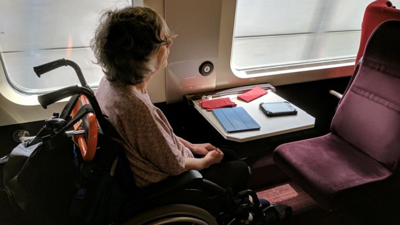 Photo of Susan on board the Thalys Express.