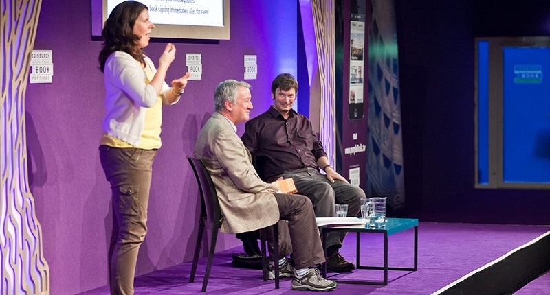 Photo of a BSL interpreted event at the Edinburgh International Book Festival.