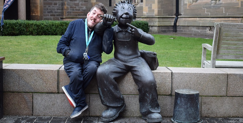 Photo of Anthony with Oor Wullie statue.
