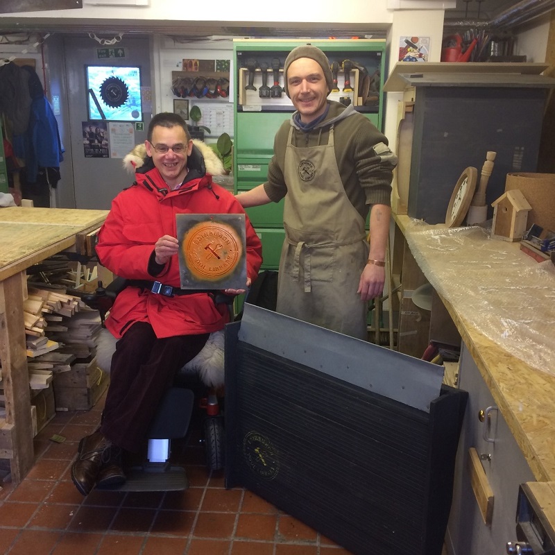 Photo of Paul visiting the Edinburgh Tool Library.