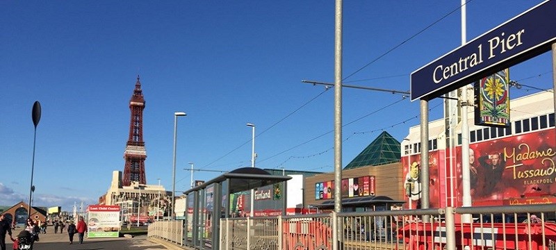 Photo of a tram stop.