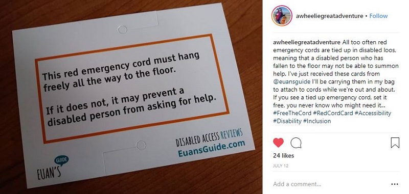 Screenshot of Instagram post showing red cord card.