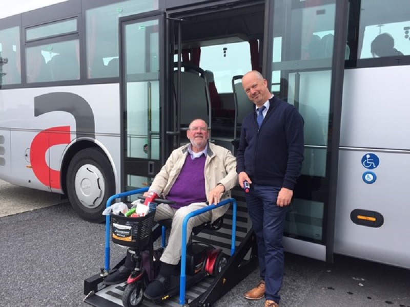Photo of Dave using a mobility scooter on a bus in Blankenberge.
