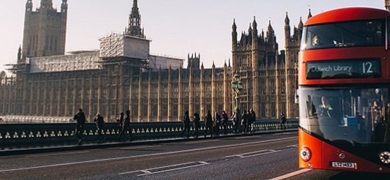 Photo of a London bus.