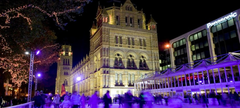 Photo of the ice rink at the Natural History Museum London.