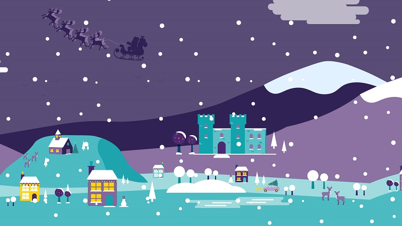 Illustration of a wintry scene.