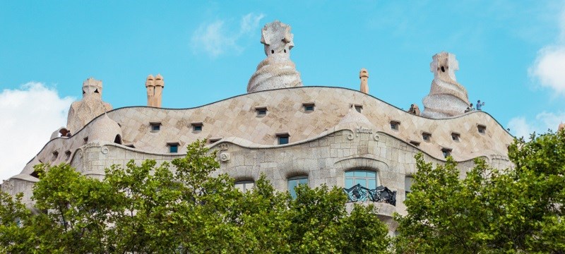 View of Casa Mila, a building designed by Antoni Gaudi.