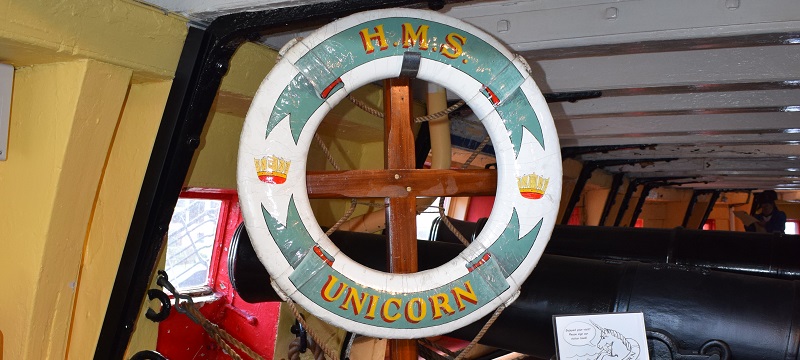 Photo of an HMS Unicorn flotation device.