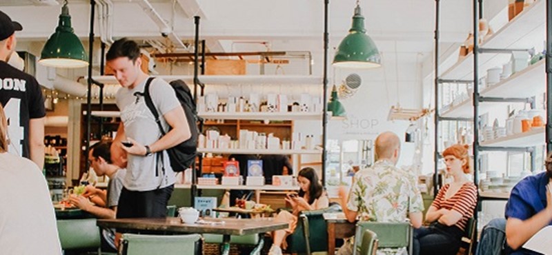 Photo of students in a cafe.