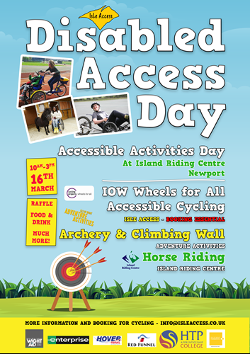 Accessible Activities Day poster listing activities on offer at Island Riding Centre.