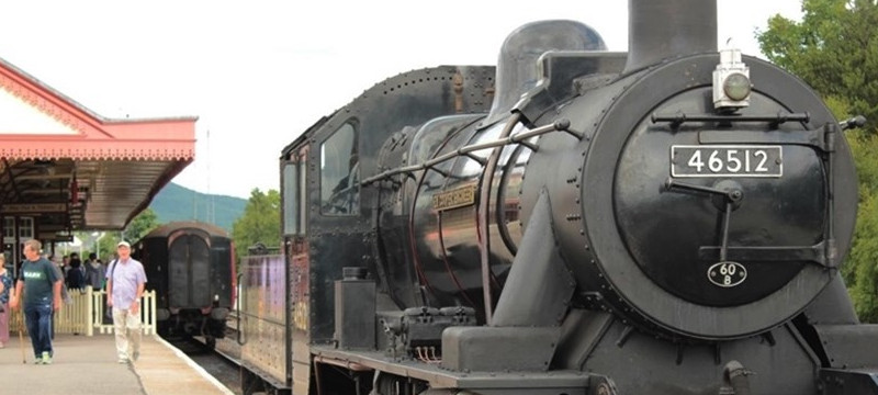 Photo of a steam locomotive stopped at Aviemore station.