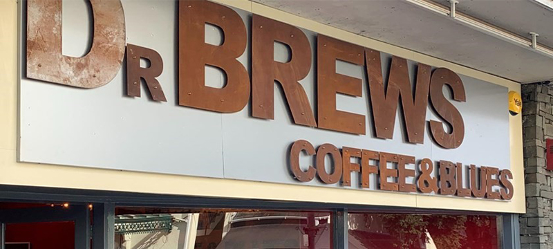 Photo of Dr Brews Coffee and Blue sign, Bowness-on-Windermere.