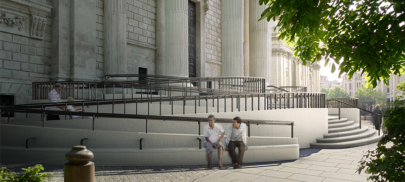 Photo of artists impression of ramp at St. Paul's. © Caroe Architecture Ltd.