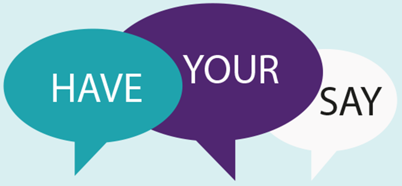 Image of speech bubbles with text saying "have your say"