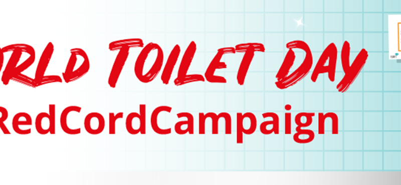 Image of a red emergency cord in a toilet with text saying 'World Toilet Day #RedCordCampaign'