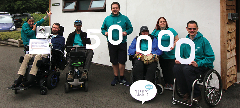 Image of Euan, the Euan's Guide team and Euan's Guide Ambassadors celebrating the 50,000th Red Cord Card
