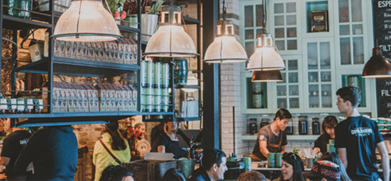 Generic image of restaurant with low hanging lights.