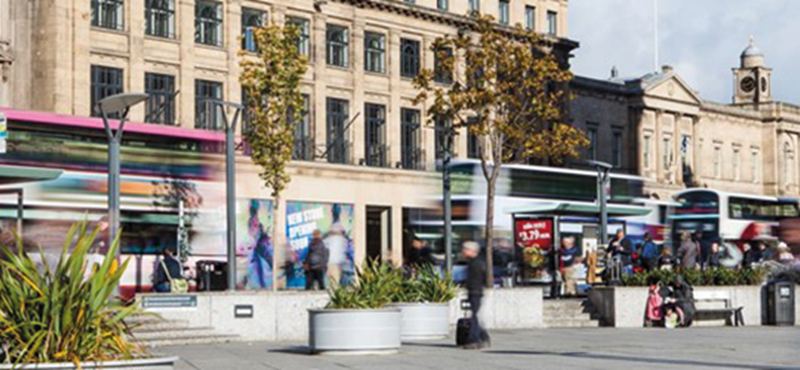 View of Princes St from Waverley Mall/Waverley Station area.