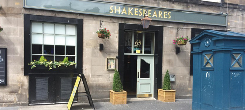 Exterior of Shakespeares on Lothian Road.
