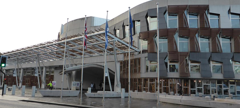 Exterior of The Scottish Parliament building.
