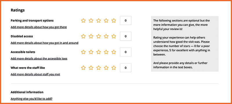 Image of the ratings section of the online review form.