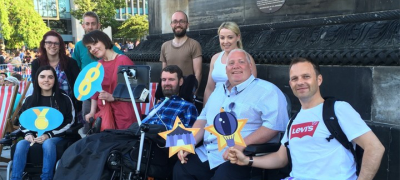 Euan and friends at an outdoor event in Edinburgh.