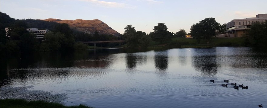 A photo taken by Iman of the loch on the University of Stirling Campus.