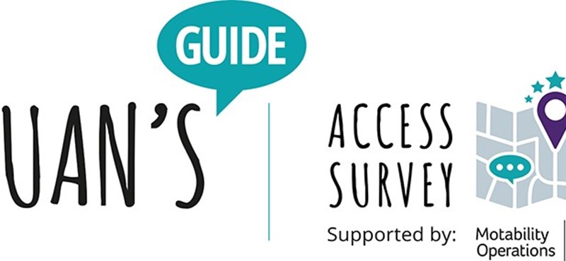 Euan's Guide Access Survey logo with map, pinpoint location and speech bubble icons. Text reads: Access Survey supported by Motability Operations