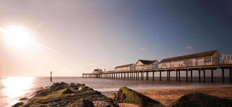 A photo of Southwold Pier taken from the beach.