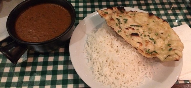 Curry, rice and naan bread at Dishoom.