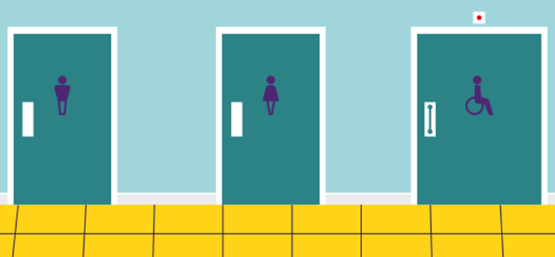 A graphic of toilets in Euan's Guide branded colours including teal