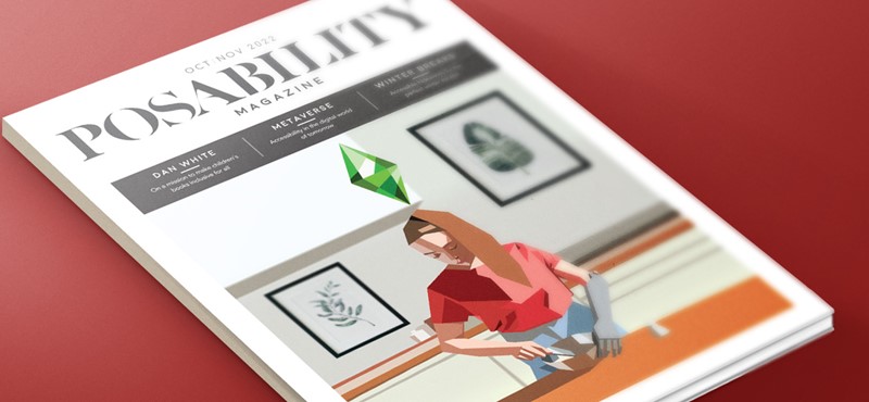 A copy of PosAbility magazine on a red table or counter top