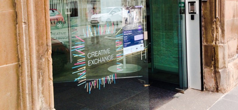 A photo of the entrance to the Creative Exchange. 