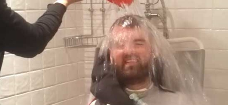 A photo of Euan doing the Ice Bucket Challenge. 